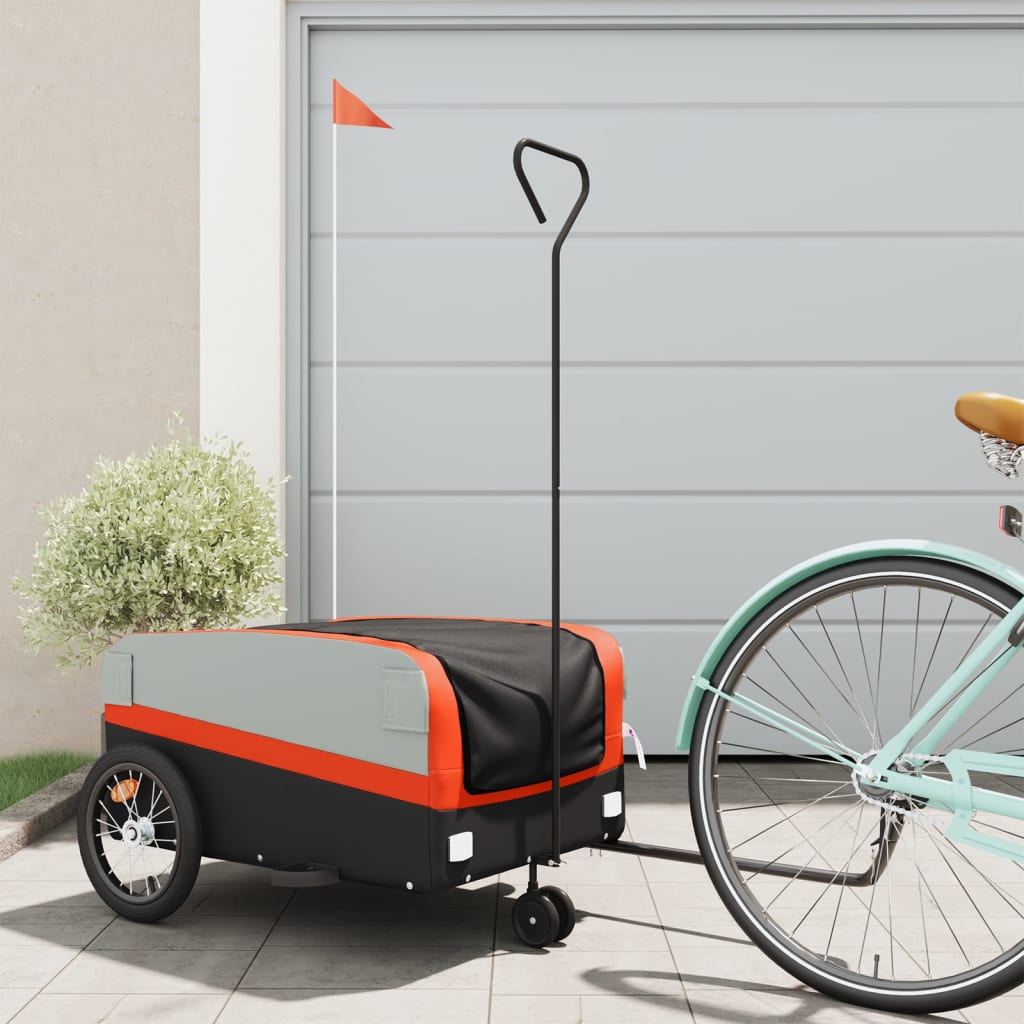 VidaXL Fietstrailer 45 kg ijzer zwart en oranje