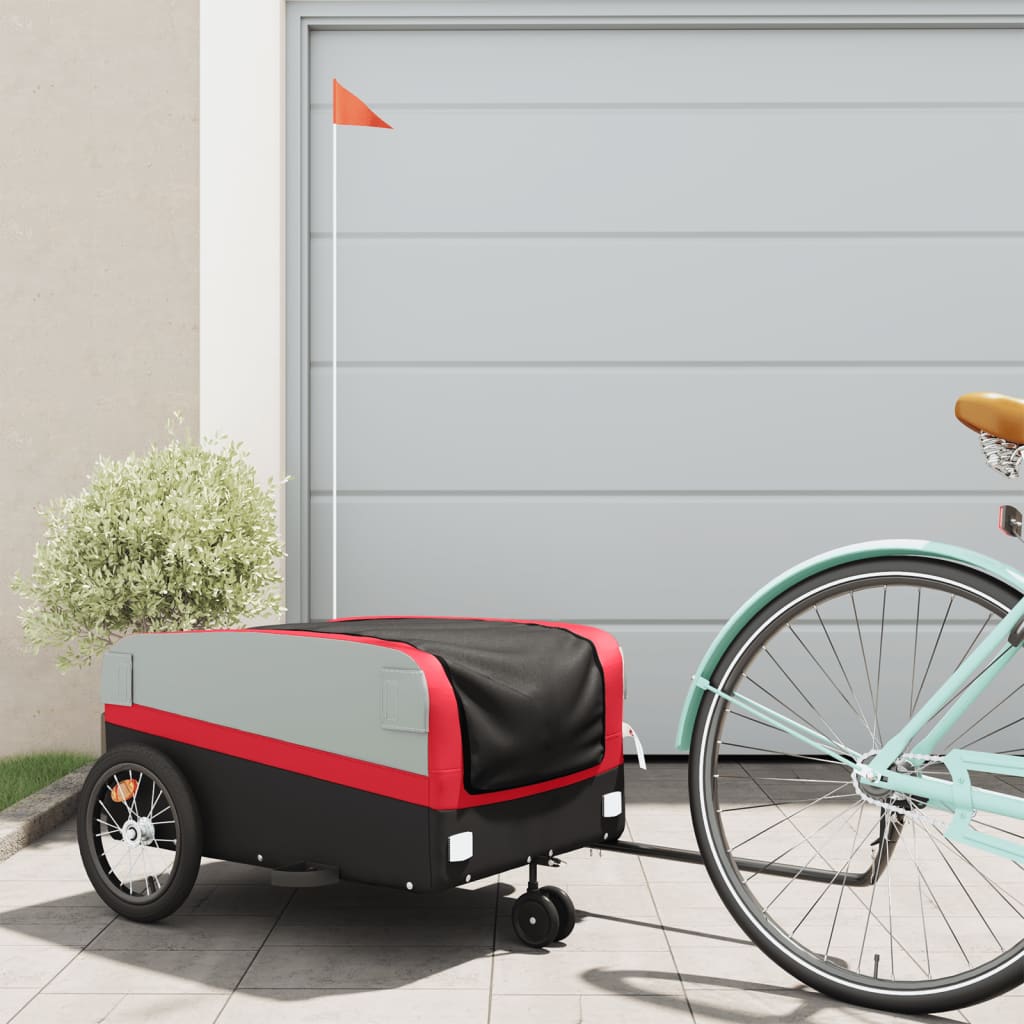 Vidaxl fietstrailer 45 kg ijzer zwart en rood