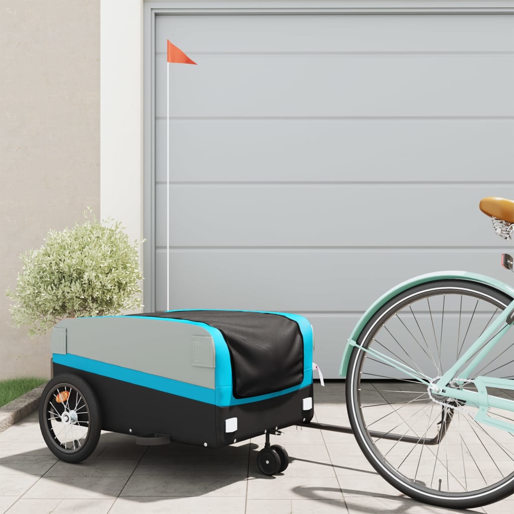 Vidaxl fietstrailer 45 kg ijzer zwart en blauw