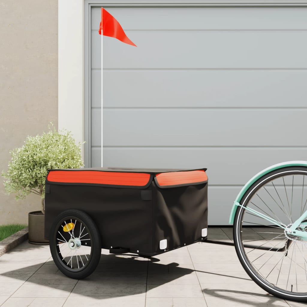 Vidaxl fietstrailer 45 kg ijzer zwart en oranje