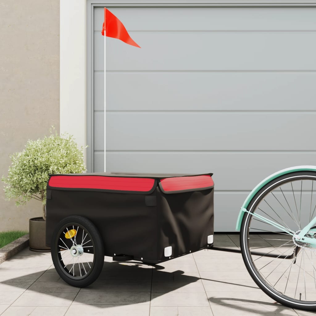 VidaXL Fietstrailer 45 kg ijzer zwart en rood