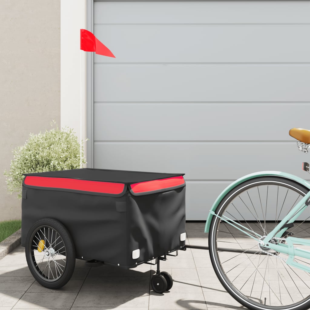 Vidaxl fietstrailer 30 kg ijzer zwart en rood