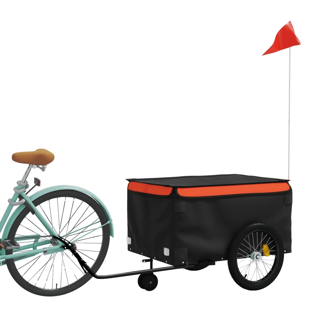 Vidaxl fietstrailer 45 kg ijzer zwart en oranje