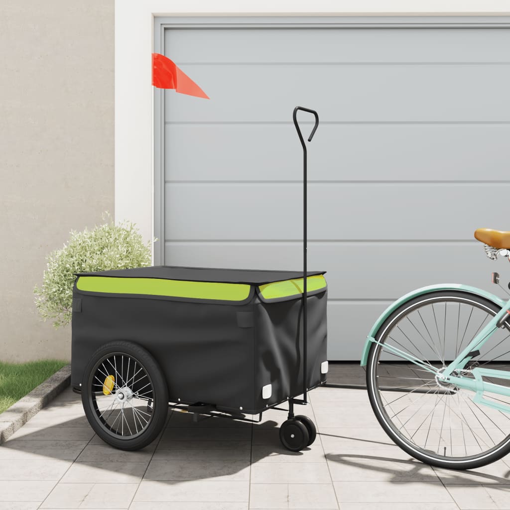 Vidaxl fietstrailer 45 kg ijzer zwart en groen