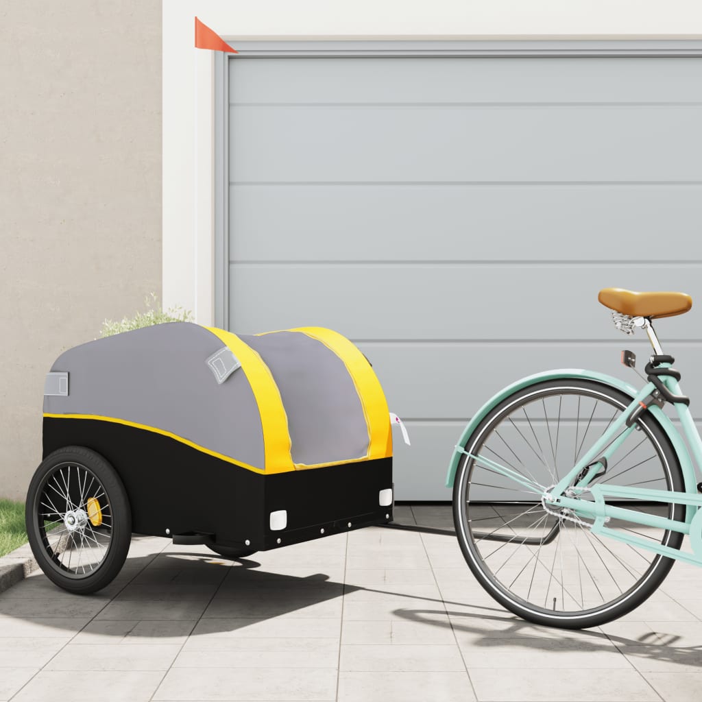 Vidaxl fietstrailer 45 kg ijzer zwart en geel