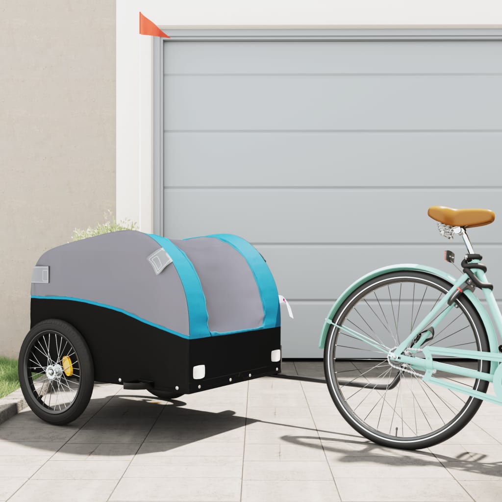 VidaXL Fietstrailer 45 kg ijzer zwart en blauw