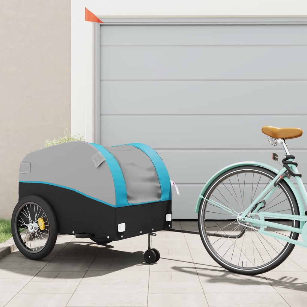 Vidaxl fietstrailer 45 kg ijzer zwart en blauw