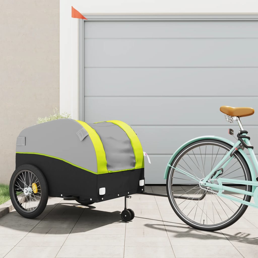 Vidaxl fietstrailer 45 kg ijzer zwart en groen