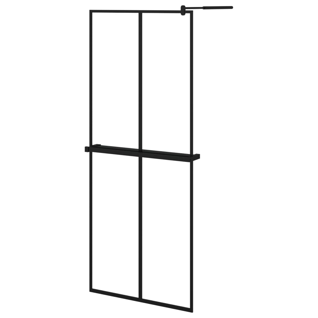 VidaXL Inloopdouchewand met schap 80x195 cm ESG-Glas aluminium zwart