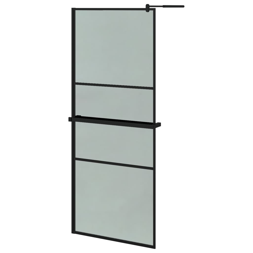 VidaXL Inloopdouchewand met schap 80x195 cm ESG-Glas aluminium zwart