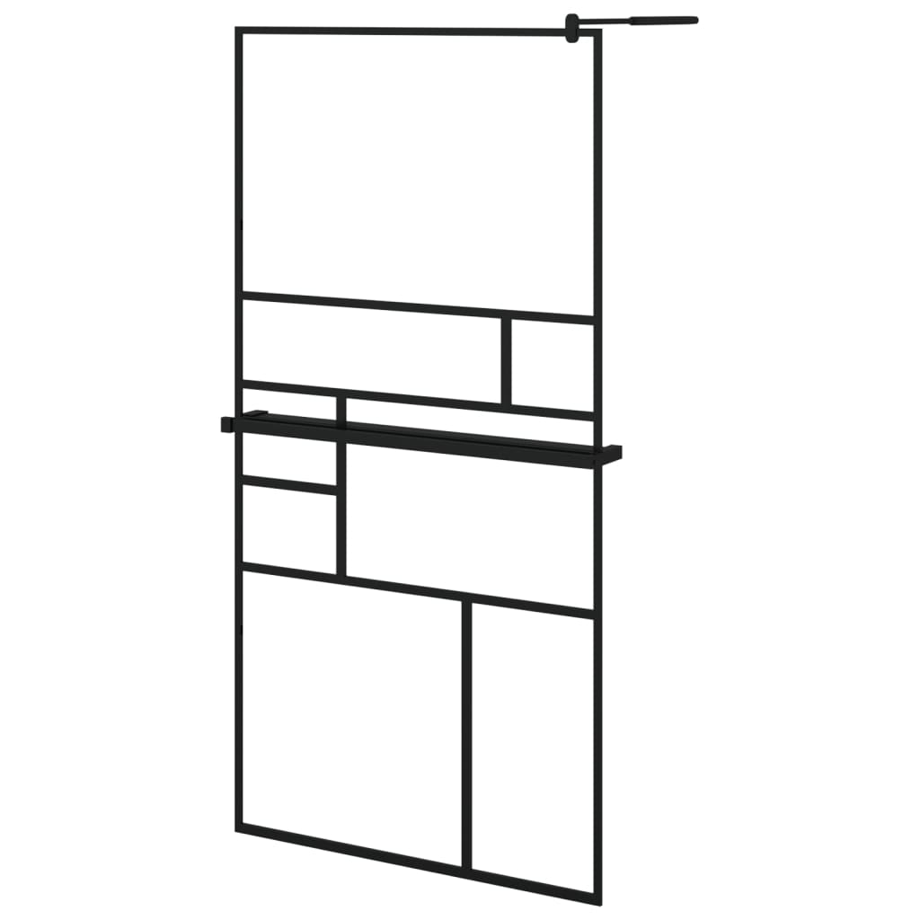 VidaXL Inloopdouchewand met schap 100x195 cm ESG-glas aluminium zwart