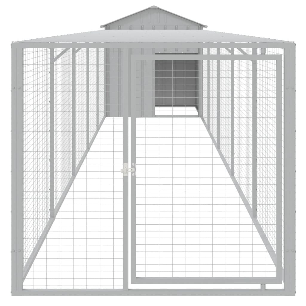 VidaXL Kippenhok met ren 117x609x123 cm staal lichtgrijs