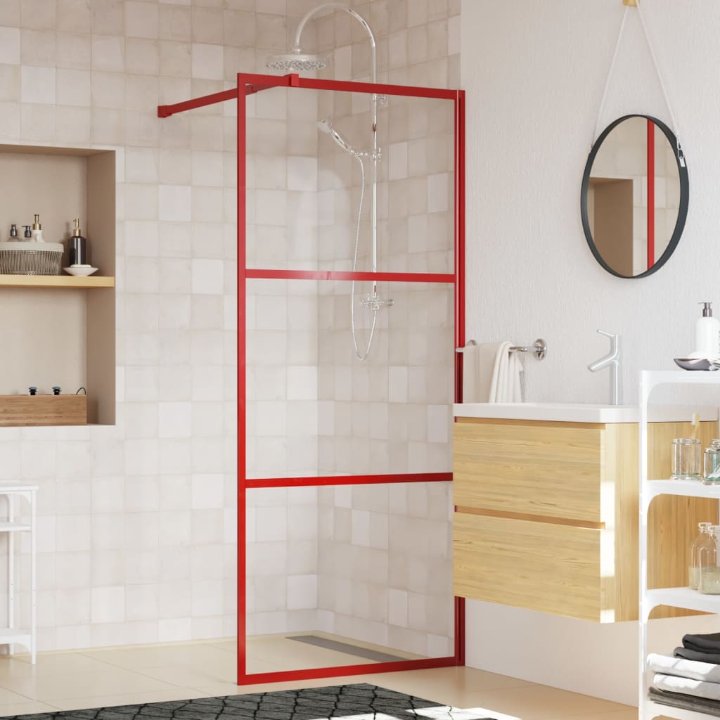 Vidaxl inloopdouchewand transparant 80x195 cm esg-glas rood