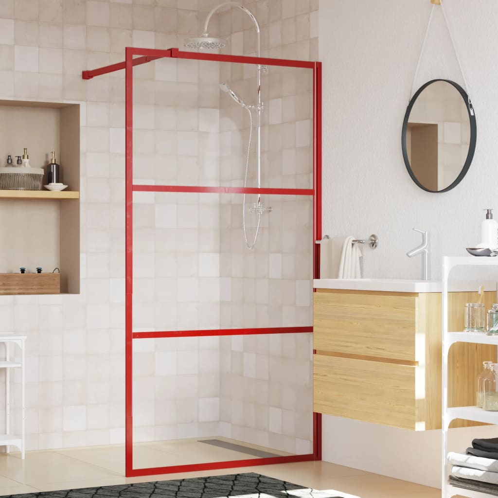 Vidaxl inloopdouchewand transparant 100x195 cm esg-glas rood