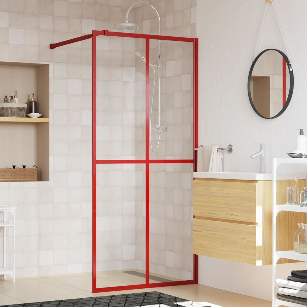 Vidaxl inloopdouchewand transparant 90x195 cm esg-glas rood