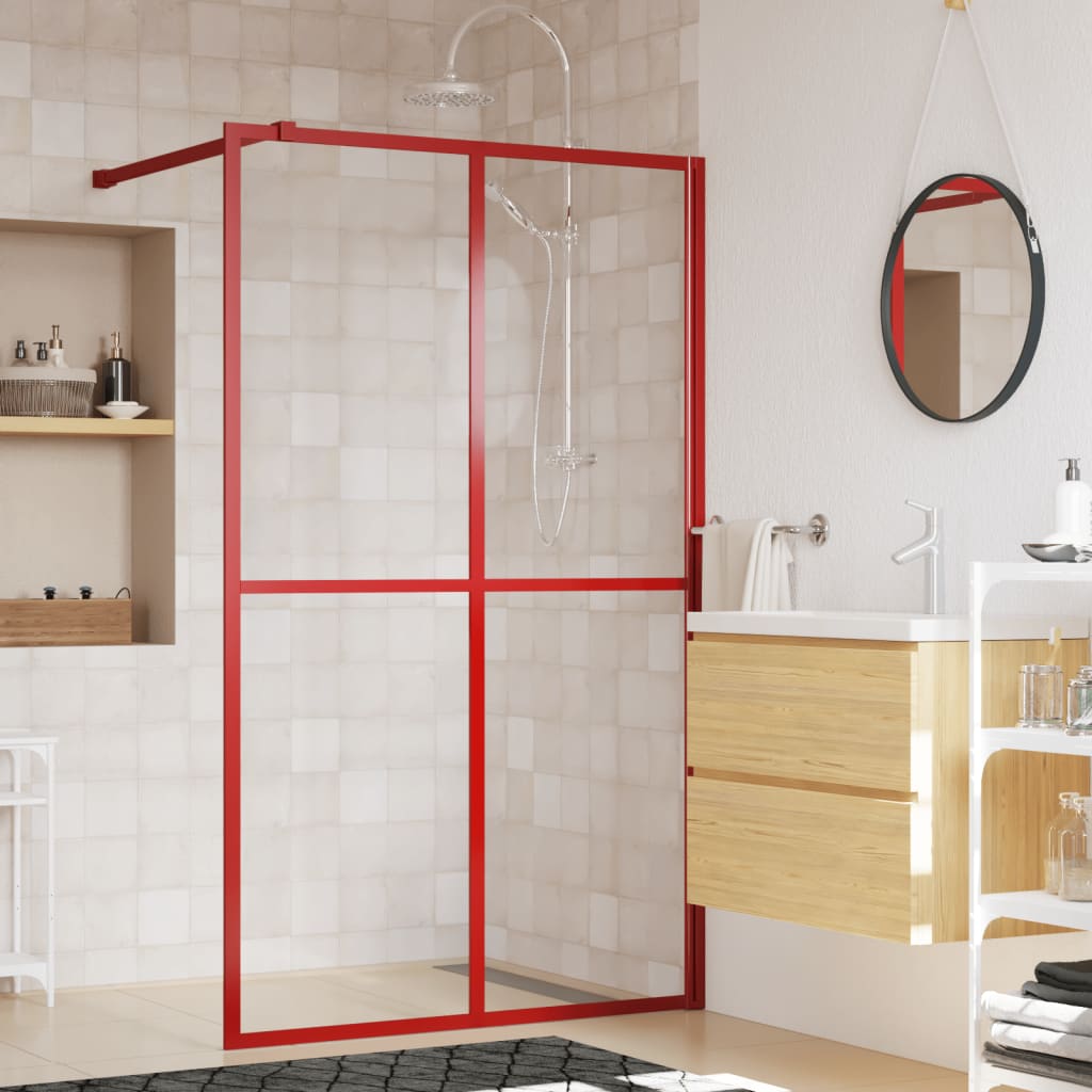 VidaXL Inloopdouchewand transparant 118x195 cm ESG-glas rood