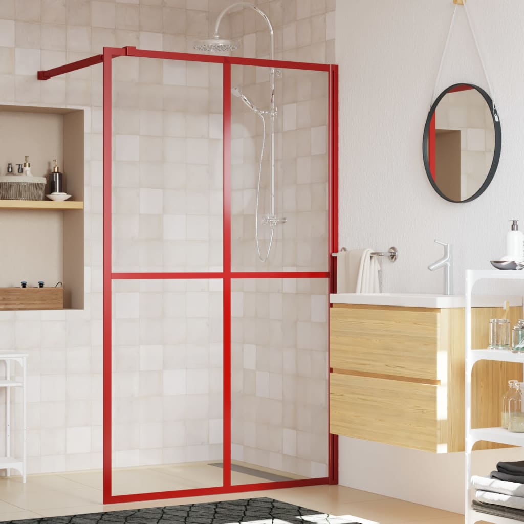 VidaXL Inloopdouchewand transparant 140x195 cm ESG-glas rood