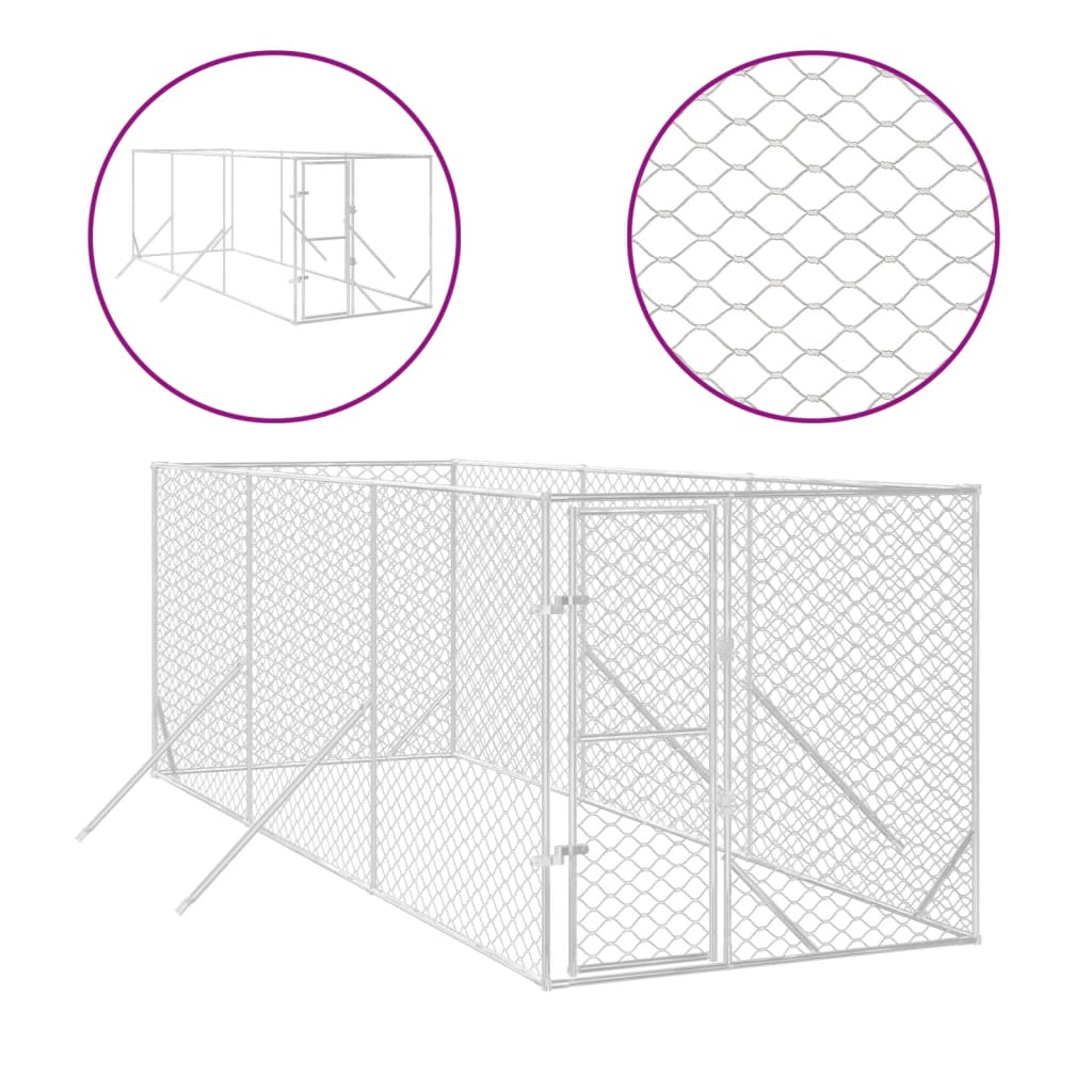 VidaXL Hondenkennel voor buiten 2x6x2 m gegalvaniseerd staal zilver