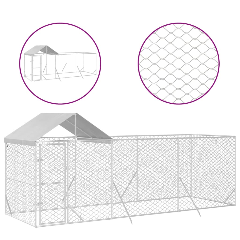 VidaXL Hondenkennel met dak 6x2x2,5 m gegalvaniseerd staal zilverkleur