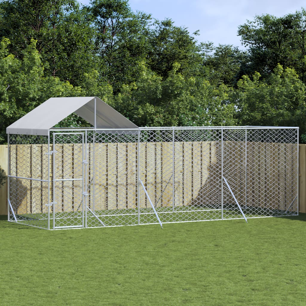 VidaXL Hondenkennel met dak 6x2x2,5 m gegalvaniseerd staal zilverkleur