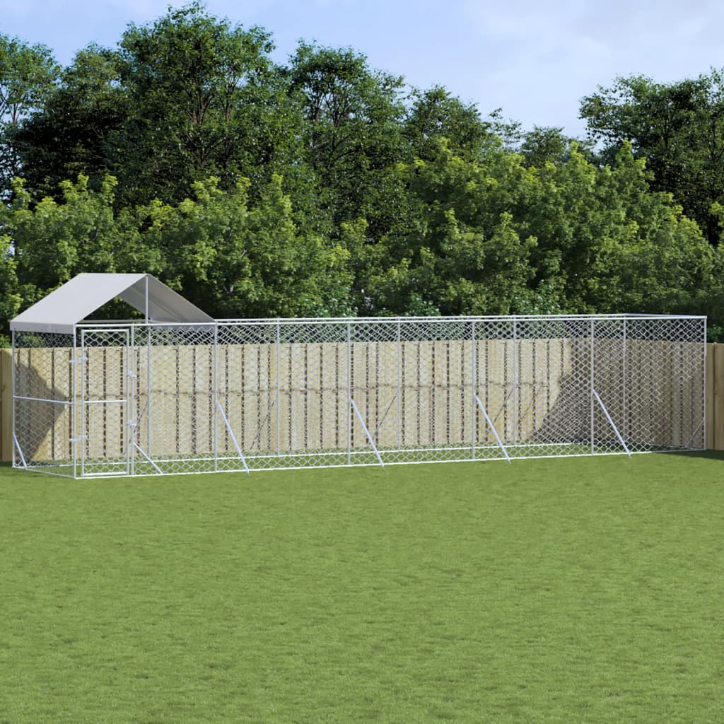 VidaXL Hondenkennel met dak 10x2x2,5 m gegalvaniseerd staal zilver