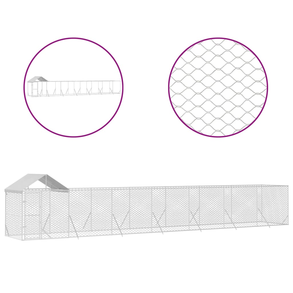 VidaXL Hondenkennel met dak 14x2x2,5 m gegalvaniseerd staal zilver