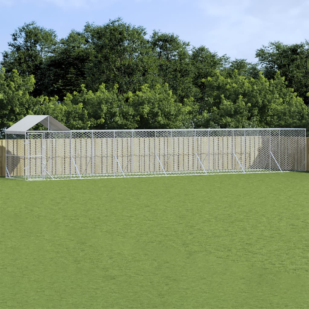 VidaXL Hondenkennel met dak 14x2x2,5 m gegalvaniseerd staal zilver