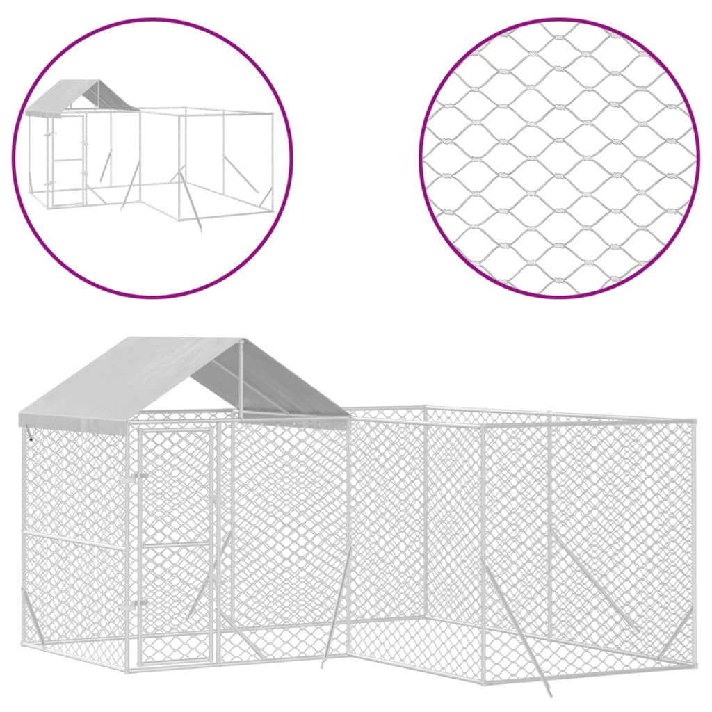 VidaXL Hondenkennel met dak 4x4x2,5 m gegalvaniseerd staal zilver