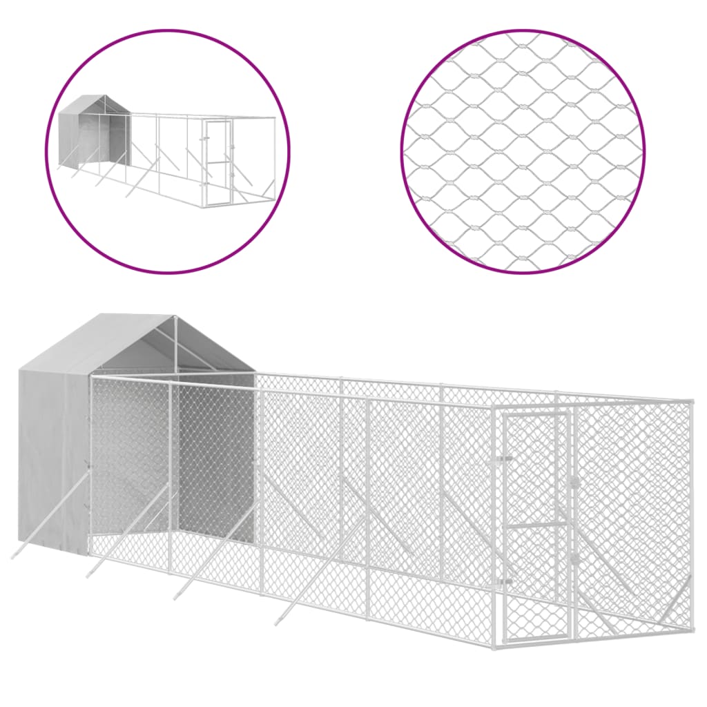 VidaXL Hondenkennel met dak 2x10x2,5 m gegalvaniseerd staal zilver