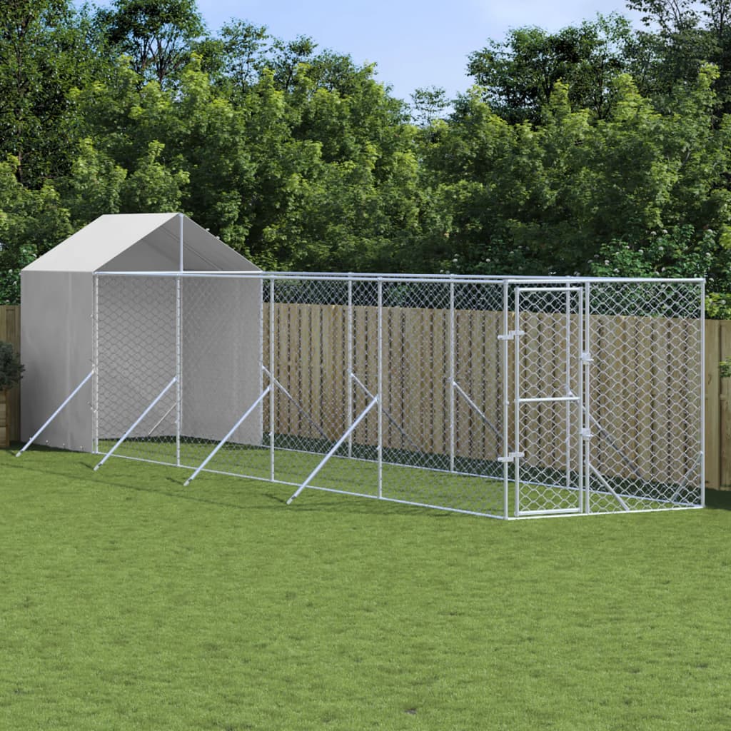 VidaXL Hondenkennel met dak 2x10x2,5 m gegalvaniseerd staal zilver