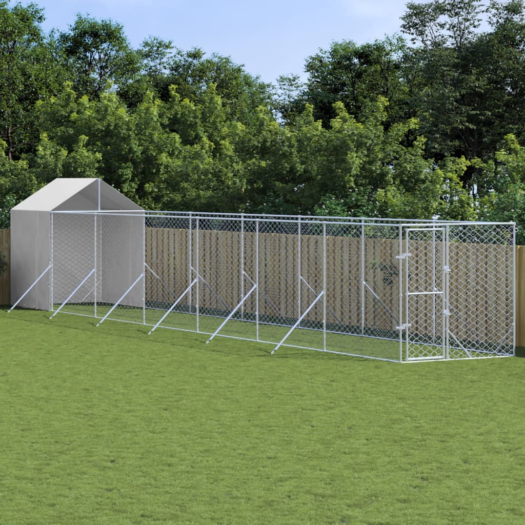 VidaXL Hondenkennel met dak 2x14x2,5 m gegalvaniseerd staal zilver