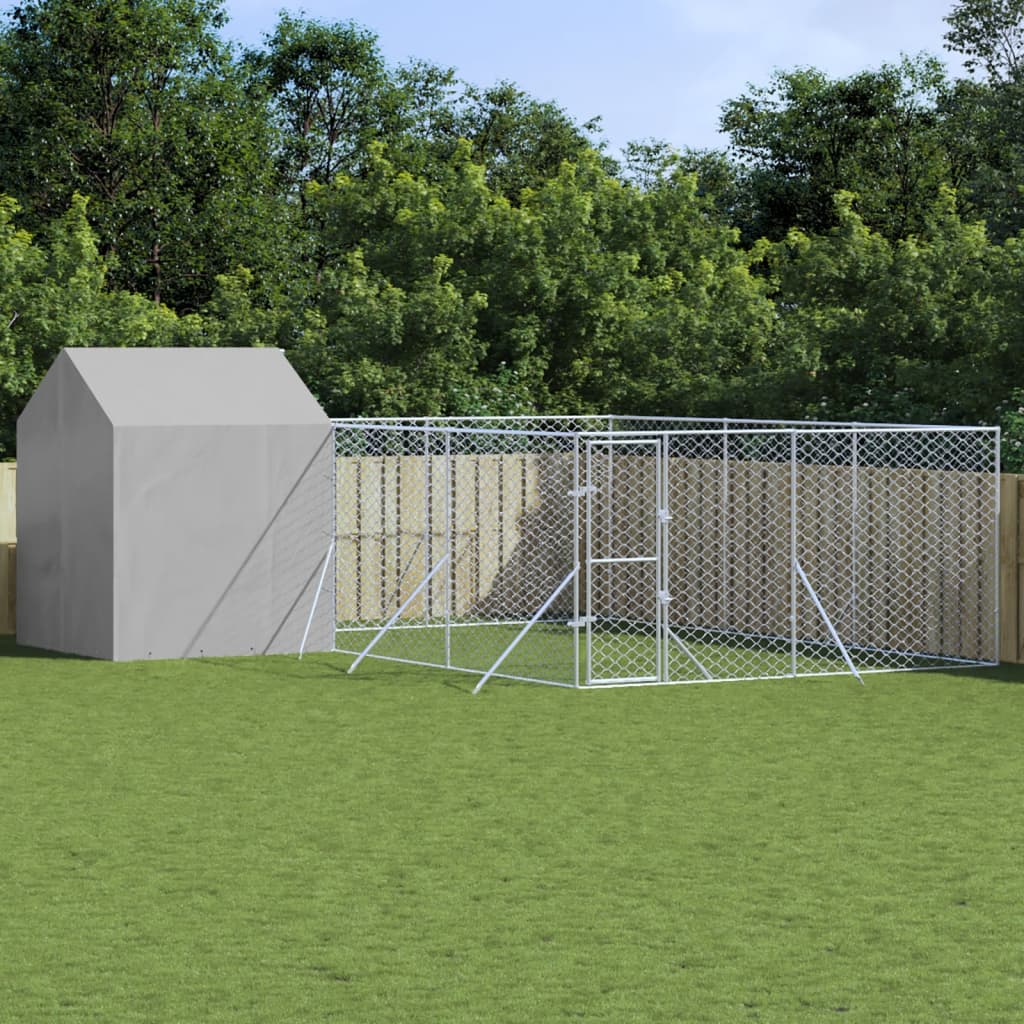 VidaXL Hondenkennel met dak 6x6x2,5 m gegalvaniseerd staal zilver