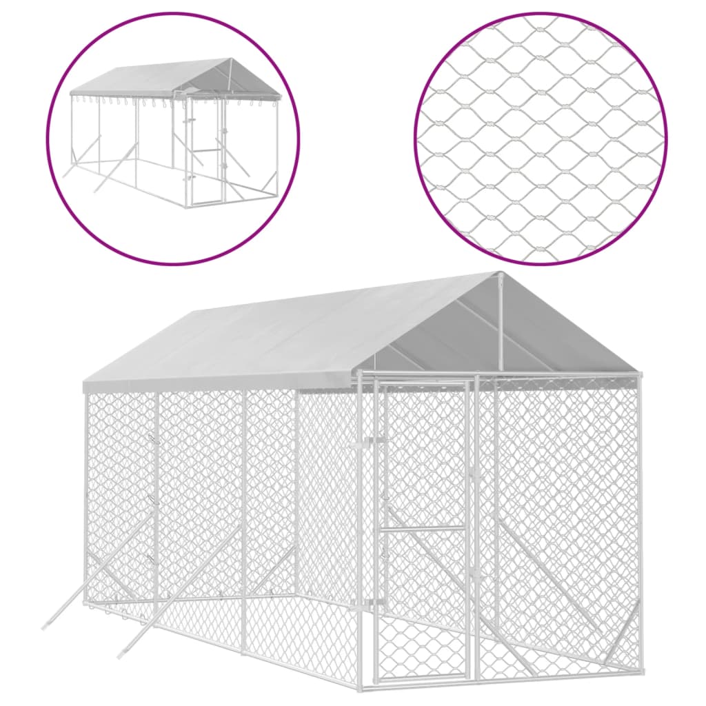 VidaXL Hondenkennel met dak 2x6x2,5 m gegalvaniseerd staal zilver