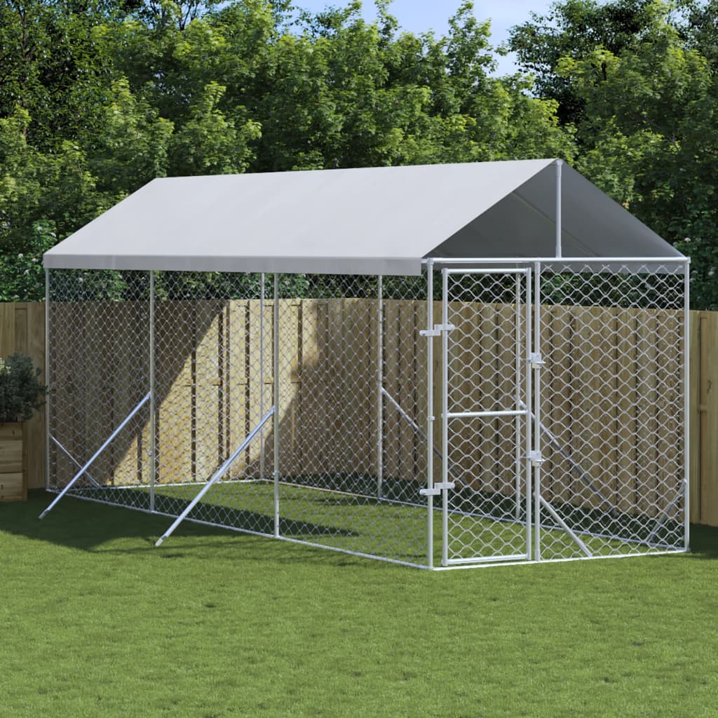 VidaXL Hondenkennel met dak 2x6x2,5 m gegalvaniseerd staal zilver