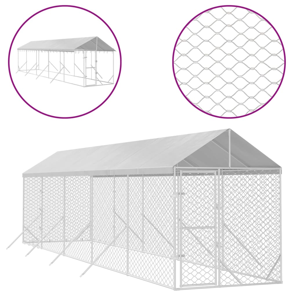 VidaXL Hondenkennel met dak 2x10x2,5 m gegalvaniseerd staal zilver