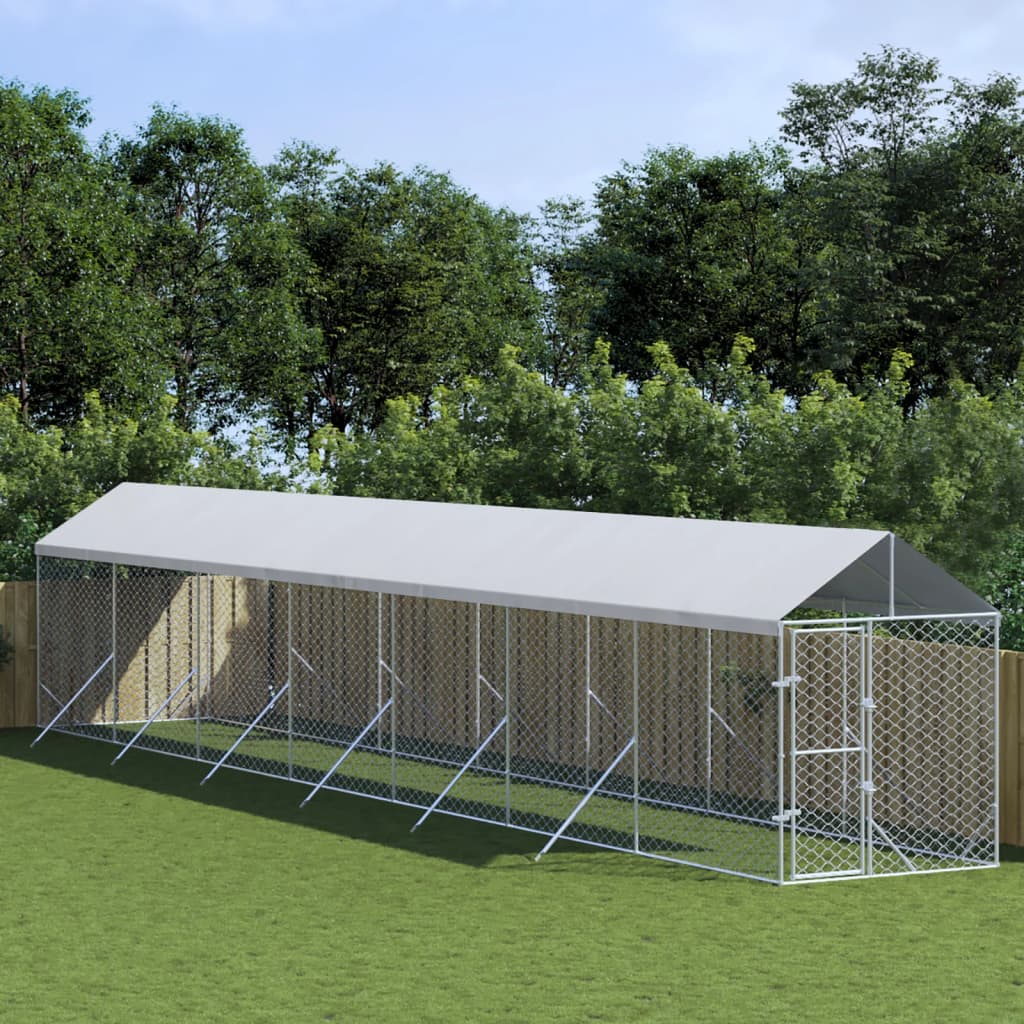 VidaXL Hondenkennel met dak 2x14x2,5 m gegalvaniseerd staal zilver