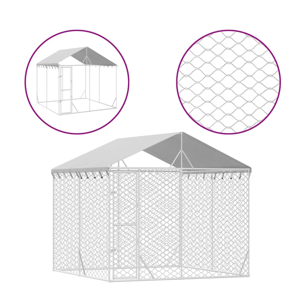 VidaXL Hondenkennel met dak 3x3x2,5 m gegalvaniseerd staal zilverkleur