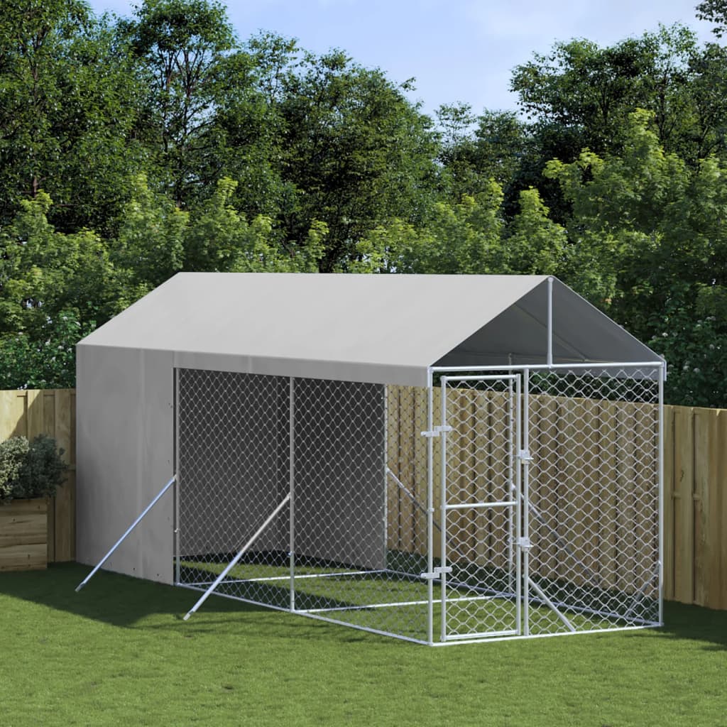 VidaXL Hondenkennel met dak 2x6x2,5 m gegalvaniseerd staal zilverkleur