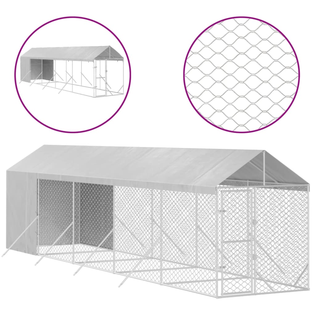 VidaXL Hondenkennel met dak 2x10x2,5 m gegalvaniseerd staal zilver