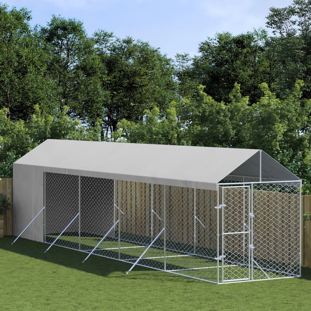 VidaXL Hondenkennel met dak 2x10x2,5 m gegalvaniseerd staal zilver