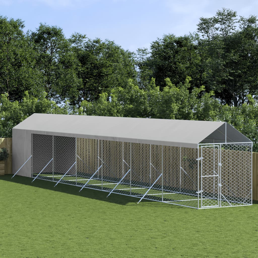 VidaXL Hondenkennel met dak 2x14x2,5 m gegalvaniseerd staal zilver