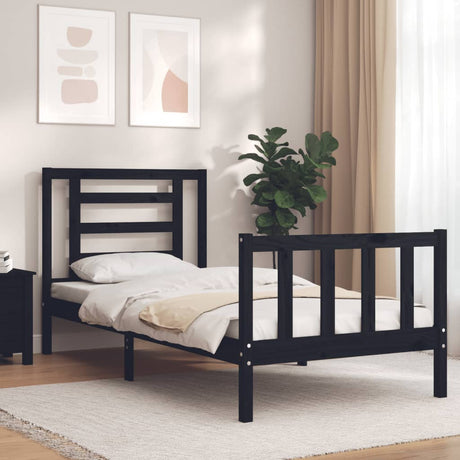 Vidaxl bedframe met hoofdbord massief hout zwart