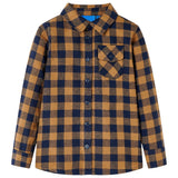 VidaXL Kinderoverhemd geruit 128 cognackleurig en blauw