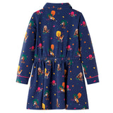 Vidaxl kinderjurk lange mouwen en trekkoord 140 marineblauw