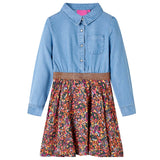 VidaXL Kinderjurk met lange mouwen 140 marineblauw en denimblauw