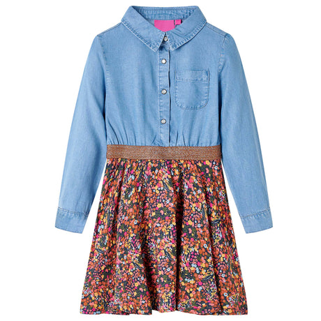 Vidaxl kinderjurk met lange mouwen 140 marineblauw en denimblauw