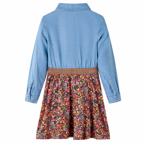 Vidaxl kinderjurk met lange mouwen 140 marineblauw en denimblauw