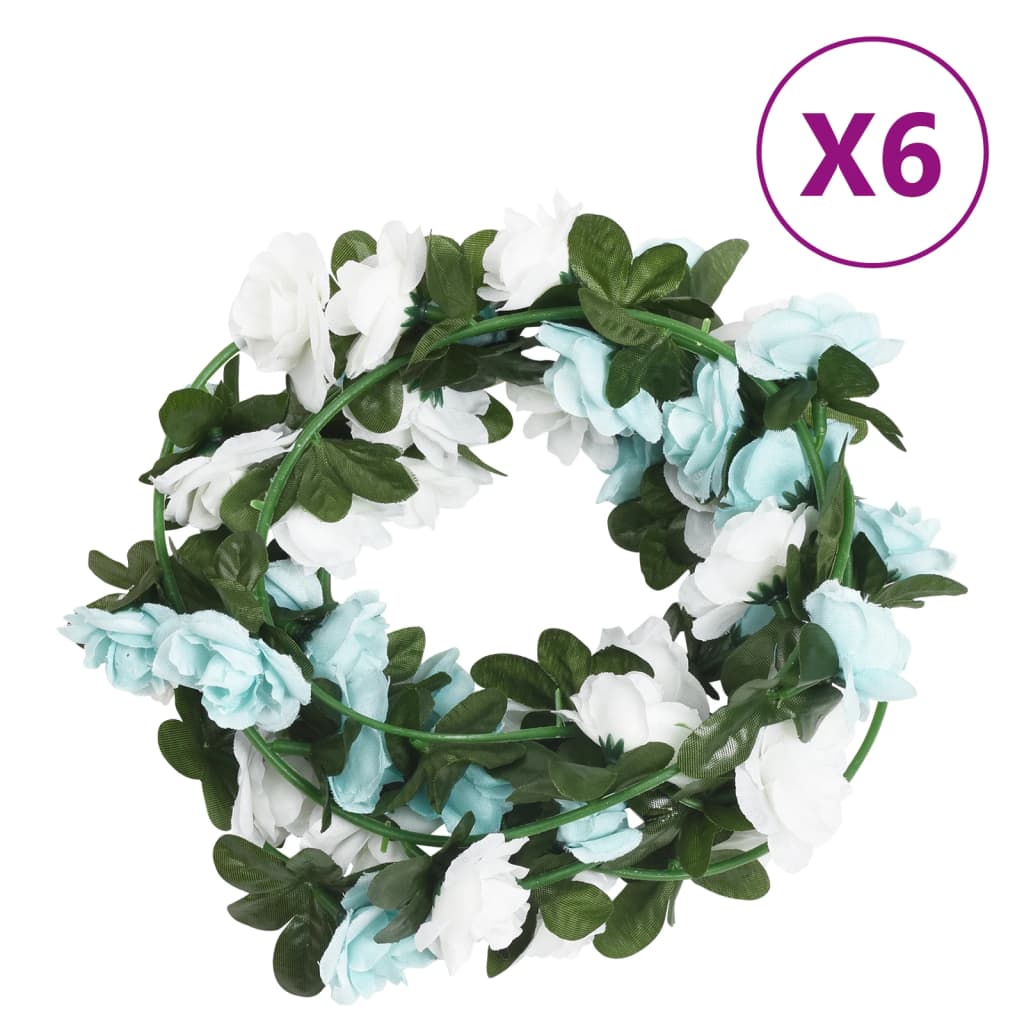 Vidaxl kerstslingers met bloemen 6 st 240 cm blauw en wit