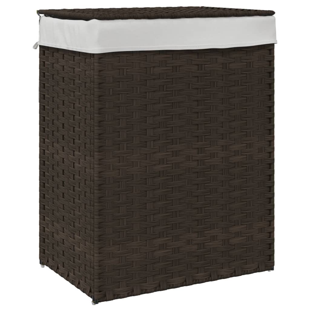 Vidaxl wasmand met deksel 46x33x60 cm poly rattan donkerbruin