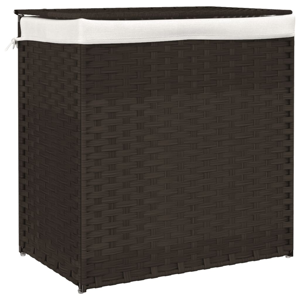 Vidaxl wasmand met 2 vakken 53x35x57 cm poly rattan donkerbruin